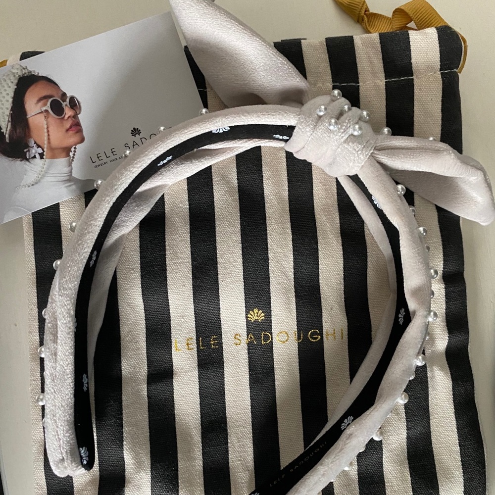 Lele Sadoughi Ivory Pearl Slim Bow Tie Headband